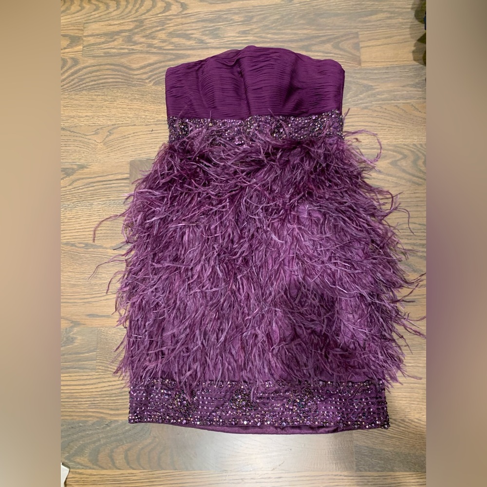 Sue Wong purple feather beaded cocktail dress size 4